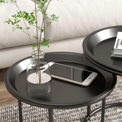 The Range Fise Set of 2 Nesting Coffee Tables with Removable Tray Tops, Black
