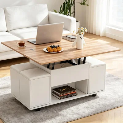 The Range AKA Lift Up Coffee Table with Storage, White - Natural+White