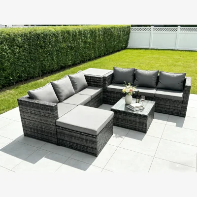The Range Rattan 7 Seater Corner Sofa Set Coffee Tables Stool