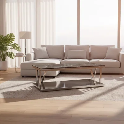 The Range Ackley Silver Coffee Table with Marble Top - Black
