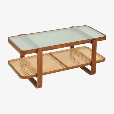 The Range Rectangular Center Table with Frosted Tempered Glass Top - Walnut