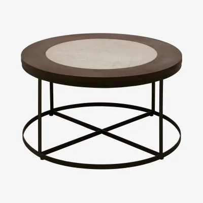 The Range Vasco Wood and Marble Top Coffee Table with Black Iron Base - Black