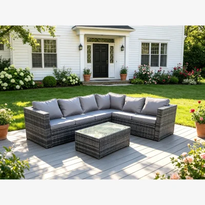 The Range Rattan Corner Sofa Set Coffee Table 6 Seater