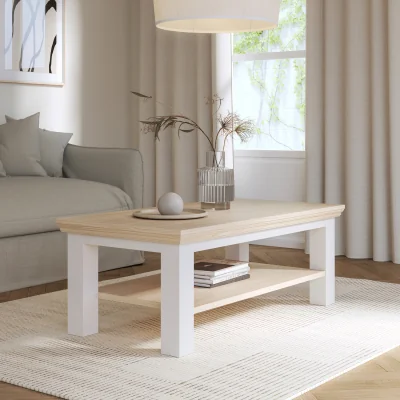 The Range Pontypool Large Rectangular Coffee Table with Shelf - White and Riva Oak