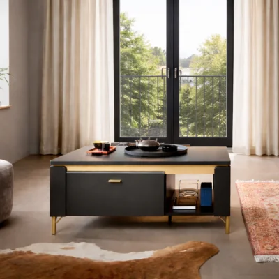 The Range Genoa Coffee Table 1 Drawer in Black Matt/Gold - Black & Gold