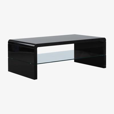 The Range High Gloss Black Coffee Table with Glass Storage Shelf - Black