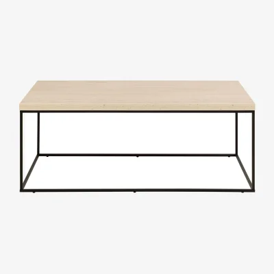 The Range Wyld Haus Hazelmere Travertine-Look Rectangular Coffee Table, Matt Finish, Black Metal Legs - Natural