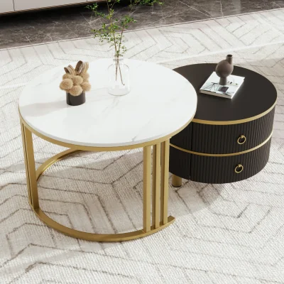 The Range Round Coffee Tables Removable Set of 2 End Table Nesting Tables - Black