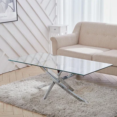 The Range Clear Tempered Glass Top Side Coffee Table  - Silver