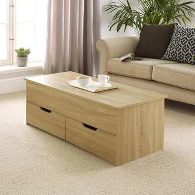 The Range Bruges 2 Drawer Lift-Up Coffee Table Storage Unit - Light Oak