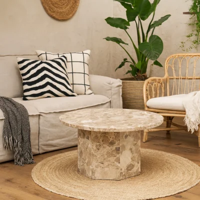 The Range Bremen Travertine Round Coffee Table - Brown