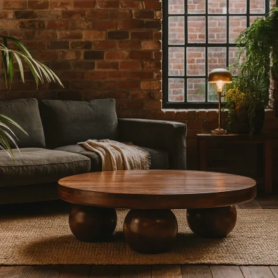The Range Reims Chestnut Round Mango Wood Coffee Table 100% Solid Mango Ball Feet - Brown
