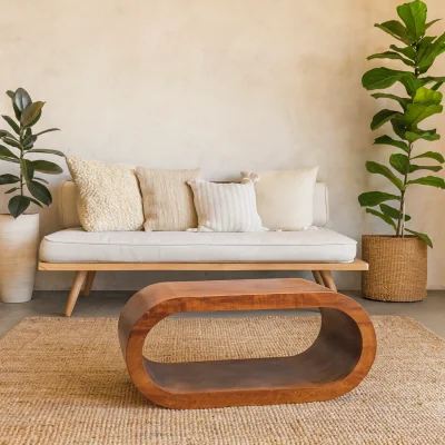 The Range Porquerolles Oval Coffee Table Solid Mango Wood Chestnut Gloss - Brown