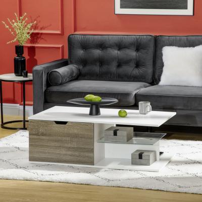 The Range Coffee Table, Modern Tea Table with Tempered Glass Shelves - White