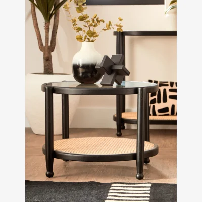 The Range Cebu Rattan and Glass Coffee Table - Black