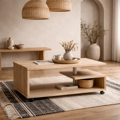 The Range Wyld Haus Lincoln G-Shape Coffee Table, Sonoma Oak-Effect Matt Finish - Natural