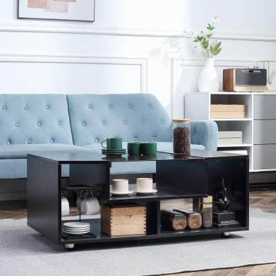 The Range Coffee Table with Tempered Glass Top, Cocktail Table - Black