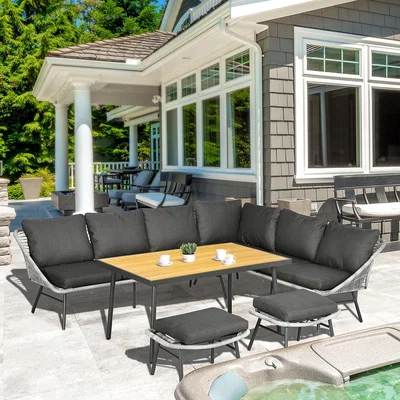 The Range 5pc Outdoor Wicker Rattan Garden Furniture Set Sofa, Coffee Table - Grey