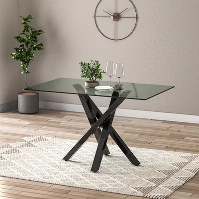 The Range Clear Tempered Glass Rectangular Dining Coffee Table Galvanized - Black