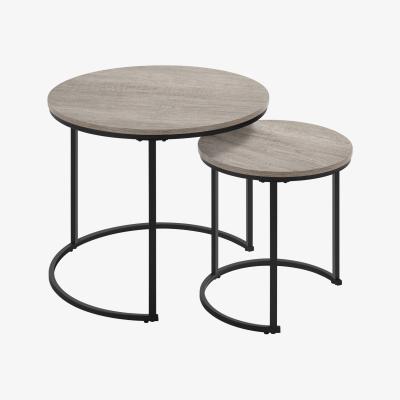 The Range Nesting Coffee Table Set with Round Wooden Tabletop - Grey