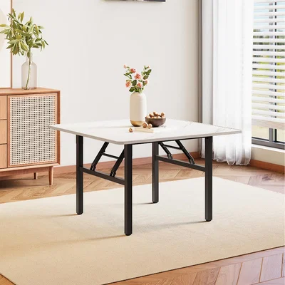 The Range 80cm Square Folding Coffee Table with a Marble-Effect Surface - White