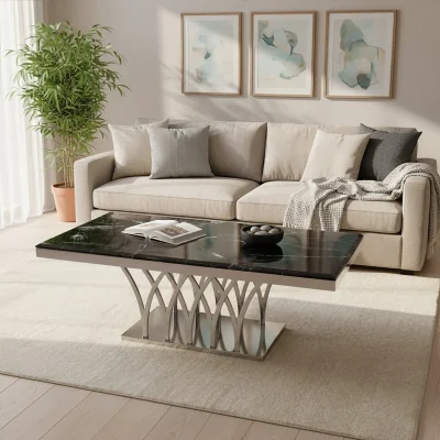 The Range Arenza Black Marble And Silver Coffee Table - Black
