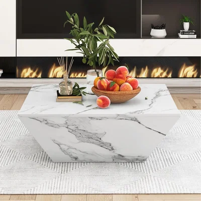 The Range Marbling Veneer (PVC)Coffee Table with 2 Cabinet - White