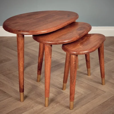 The Range 3 Piece Nesting Coffee Table Set with Brass Effect Feet - Dark Oak