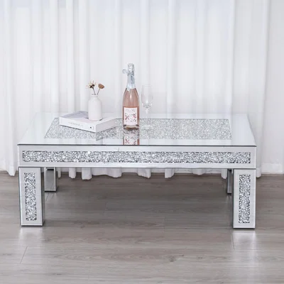 The Range Rectangular Diamond Mirrored Crystal Coffee Table - Silver