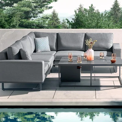 The Range Aruba Outdoor Fabric Corner Sofa with Fire Pit Coffee Table - Grey