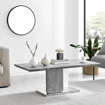 The Range Alba Stone Effect White Gloss and Chrome Coffee Table - Stone Effect White