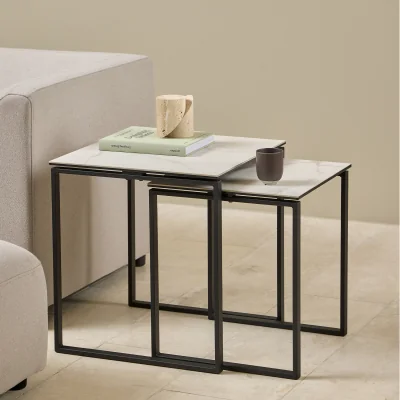 The Range Katrine Square Coffee Table Set in Ceramic White - White