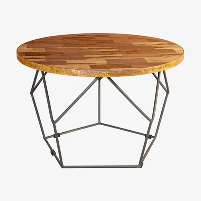 The Range Round Coffee Table with Metal Base - Wood