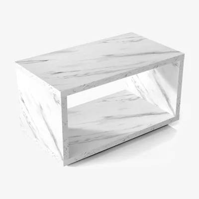 The Range Marble Effect Coffee Table White Compact Rectangular with Storage Shelf - Cari - White Marble Effect