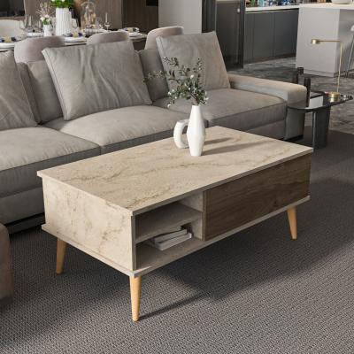 The Range Como 110 cm Modern and Elegant Coffee Table - Traverter & Walnut