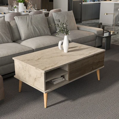 The Range Como 110 cm Modern and Elegant Coffee Table - Traverter & Walnut
