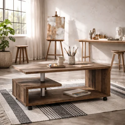 The Range Lincoln Coffee Table Vintage Wood Effect Top G Shaped Frame - Brown
