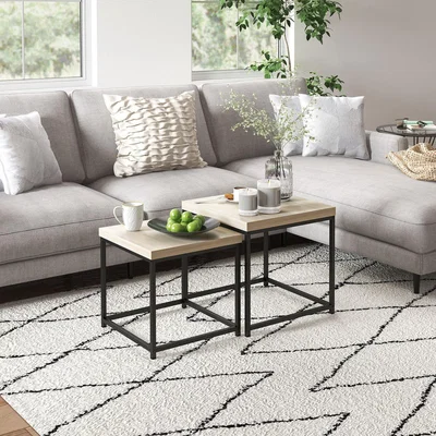 The Range HOMCOM Coffee Table Set of 2 Square Nest of Tables with 3.5cm Thick Tabletop - Oak