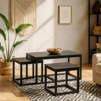 The Range Meadowbloom Square Coffee Table Set Matt Set of 3 - Black