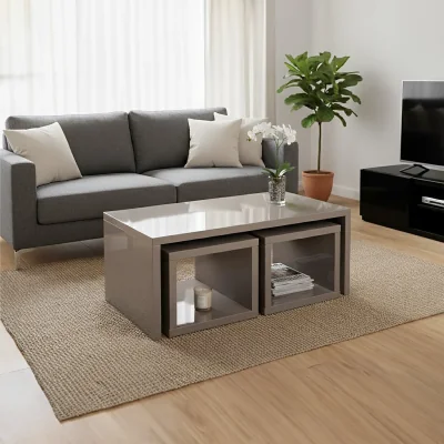 The Range Madrid Dark Grey High Gloss Coffee Table With Two Under Tables - Grey