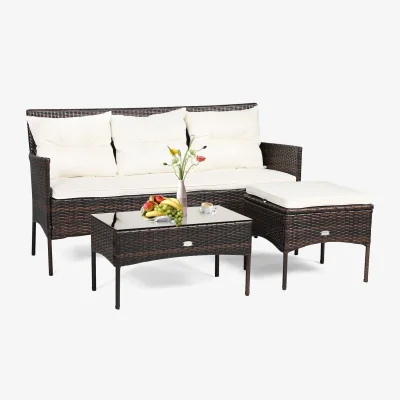 The Range 3 Pieces Patio Conversation Set with Coffee Table - White