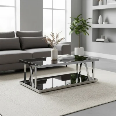The Range Ackley Silver Coffee Table with Black Glass - Black