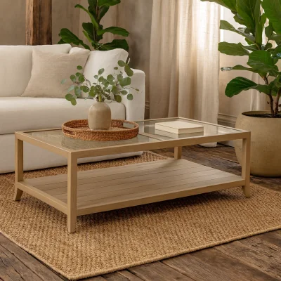 The Range Portugal and Cane Coffee Table with Glass Top - Brown