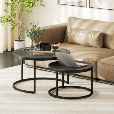 The Range HOMCOM 2 Pcs Stacking Coffee Table Set Steel Frame - Black / MDFSteel