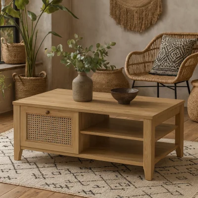 The Range Monza Natural Effect Rattan Coffee Table with 1 Drawer Matt Finish - Natural