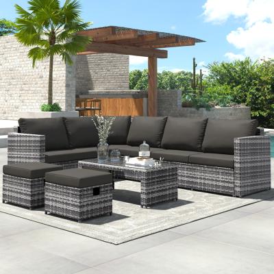 The Range Garden Corner Sofa Set Rattan Sofa with Coffee Table 2 stools  - Gray