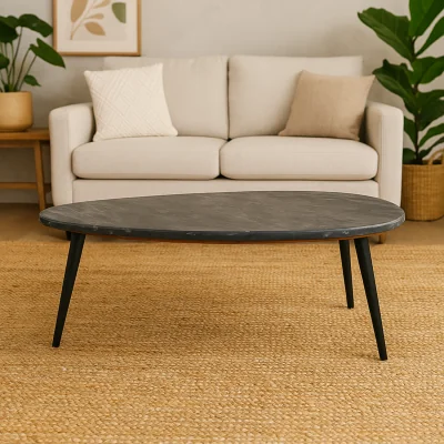 The Range Alabama Marble Oval Coffee Table with Hairpin Legs - Brown