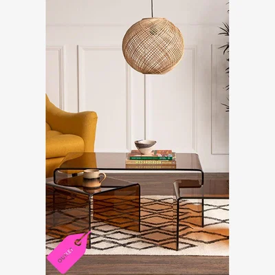 Rockett St George Set Of 3 Amber Glass Nest Of Coffee Tables - DISCONTINUED