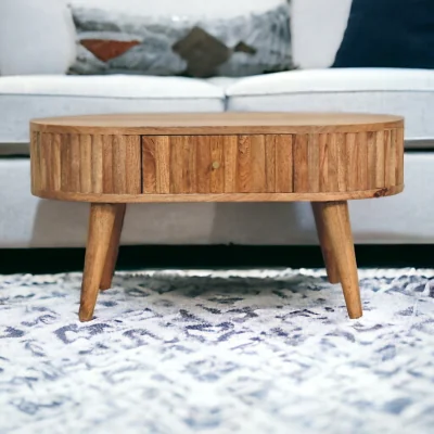 The Range Solid Mango Wood Stripe Coffee Table - Oak-ish