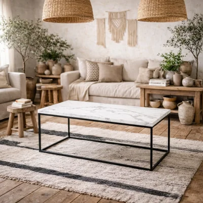 The Range Hazelmere Coffee Table Marble Look Legs - White